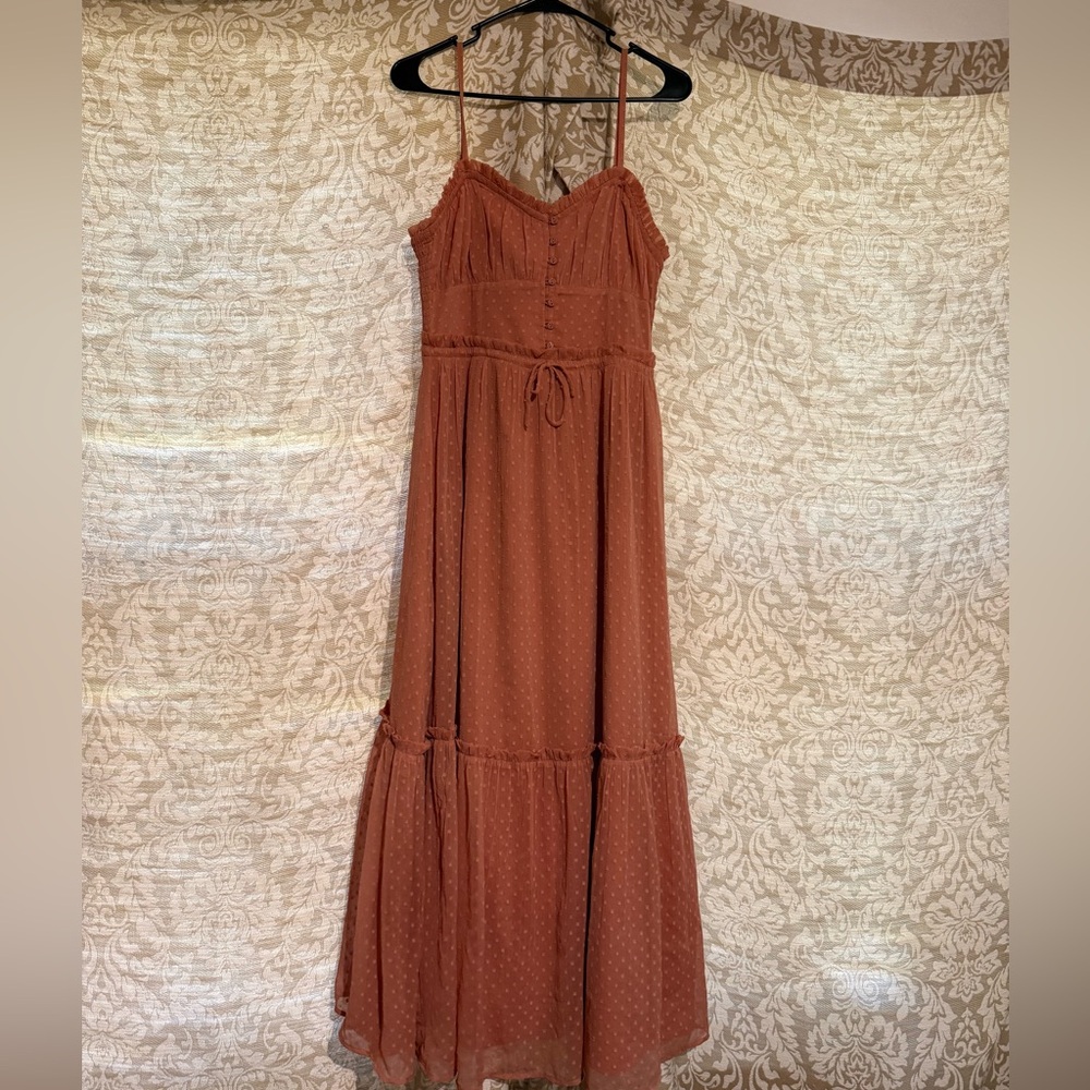 Rust Brown Spaghetti Strap Maxi Dress Size L